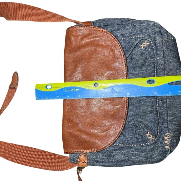 Vintage Lucky Brand Y2K Denim Purse Leather Patch Adjustable Strap - Picture 10 of 11